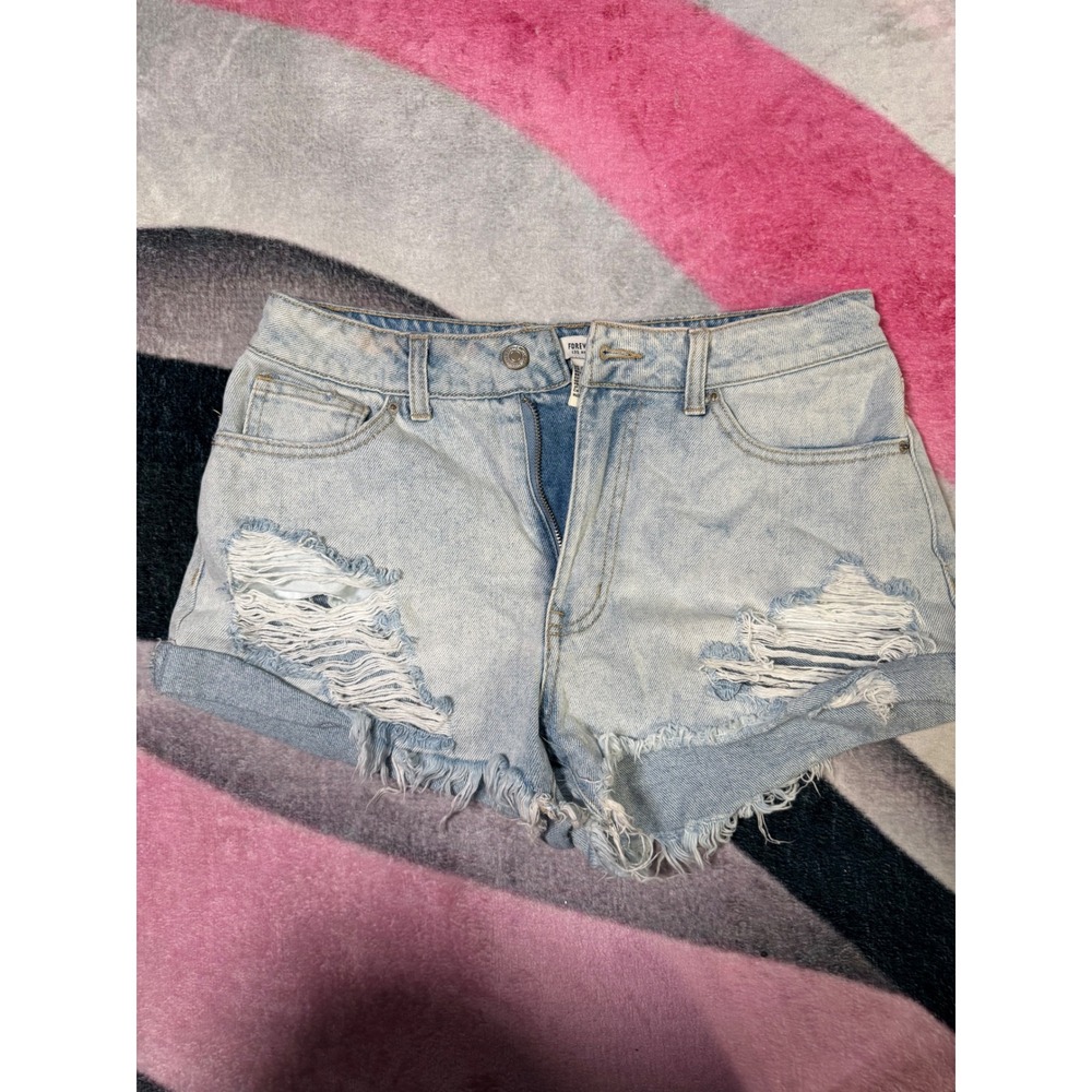 Forever 21 Los Angeles Light Wash Distressed Denim Shorts Womens 29 Raw Hem
